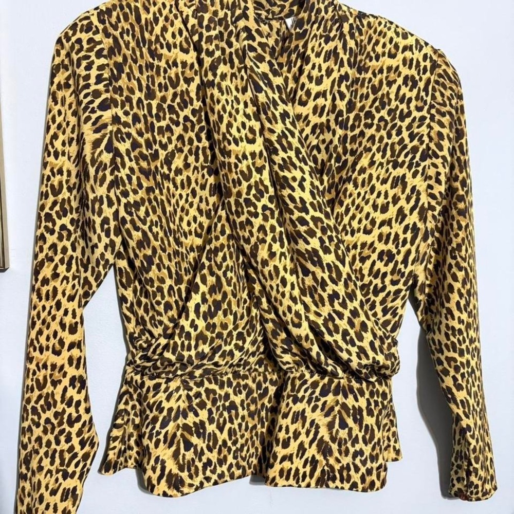 Vintage 80s-90s JH Collectibles elevated blouse size 4 animal print faux wrap